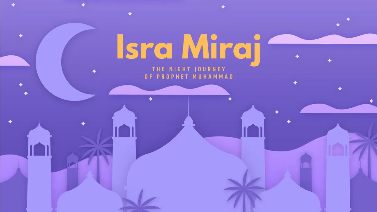 Ilustrasi kata ucapan Isra Miraj untuk media sosial.