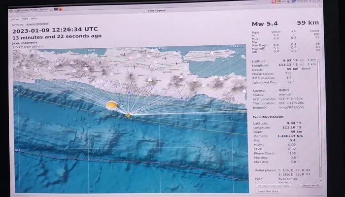 Senin, 9 Januari 2023 gempa bumi guncang wilayah Indonesia tepatnya di daerah Pacitan Jawa Timur.