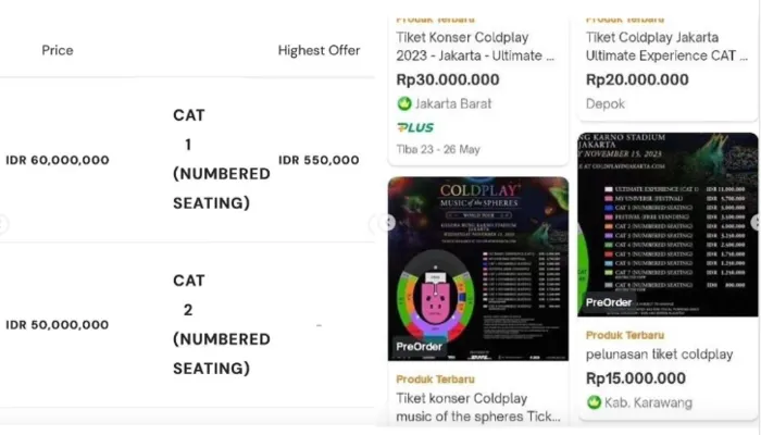 Tiket Konser Coldplay Dijual dengan Harga Fantastis