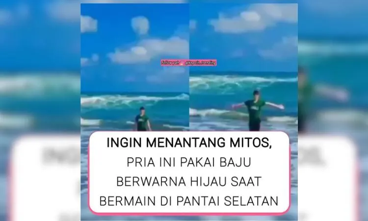 Viral di sosial media, seorang pemuda mengenakan pakaian warna hijau di pantai selatan. 
