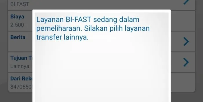 Layanan BI Fast BCA Gangguan