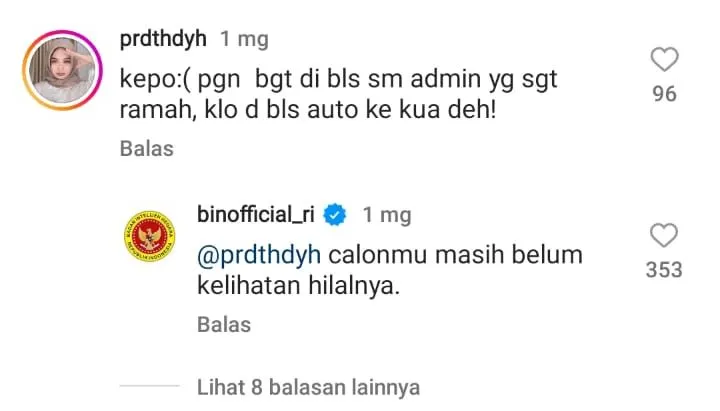 Admin Instagram BIN Suka Balas Komentar Netizen