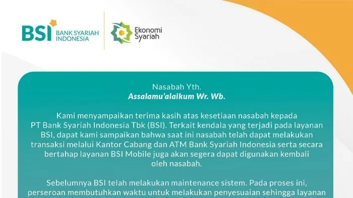Layanan BSI Akhirnya Normal Kembali