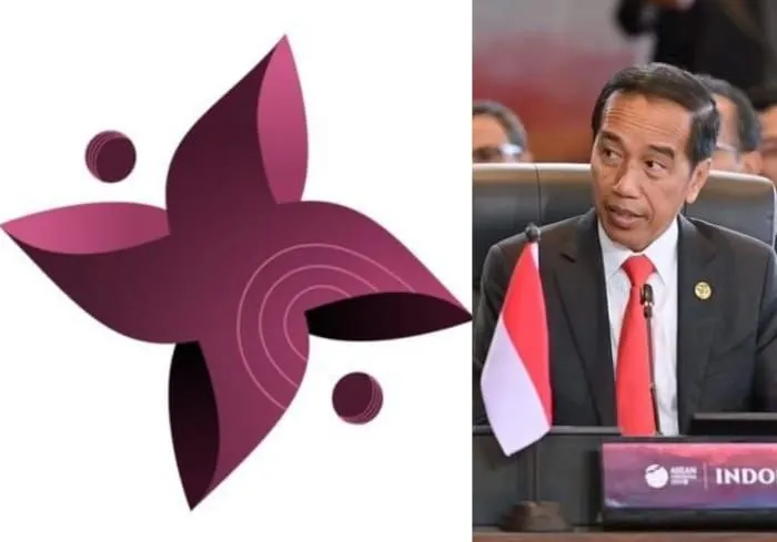 Kolase logo BEM UI 2023 dan Presiden Jokowi.