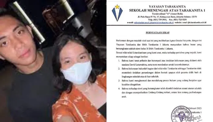 Kolase Potret Mario dan Agnes serta Pernyataan Sekolah SMA Tarakanita 1