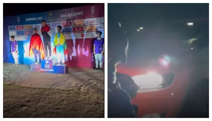 Acara Penyerahan Medali SEA Games 2023 Kamboja Pakai Lampu Mobil