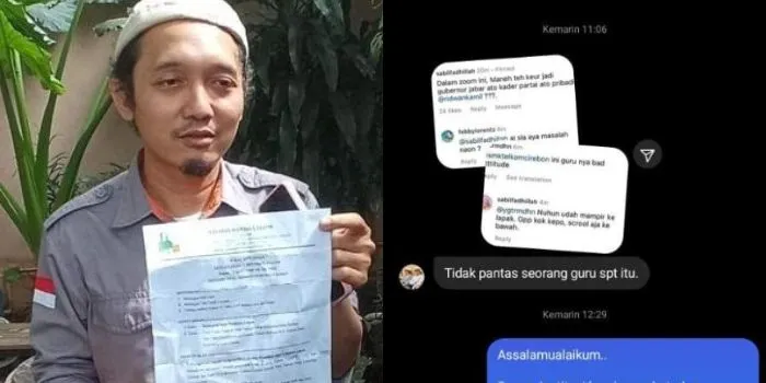 Muhamad Sabil Fadilah dan komen Ridwan Kamil yang dijawab responsif oleh sekolah dengan memecat (ist/ Twitter)