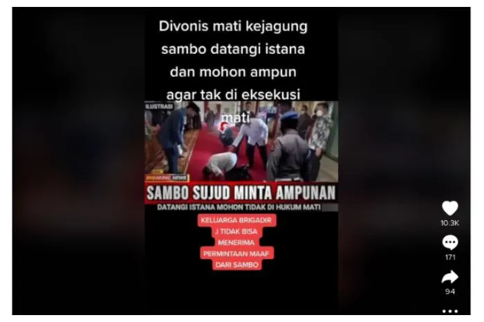 Potret eorang pria yang diduga Ferdy Sambo sujud dihadapkan Jokowi di Istana Negara.(Tangkap Layar TikTok @jummer_888)
