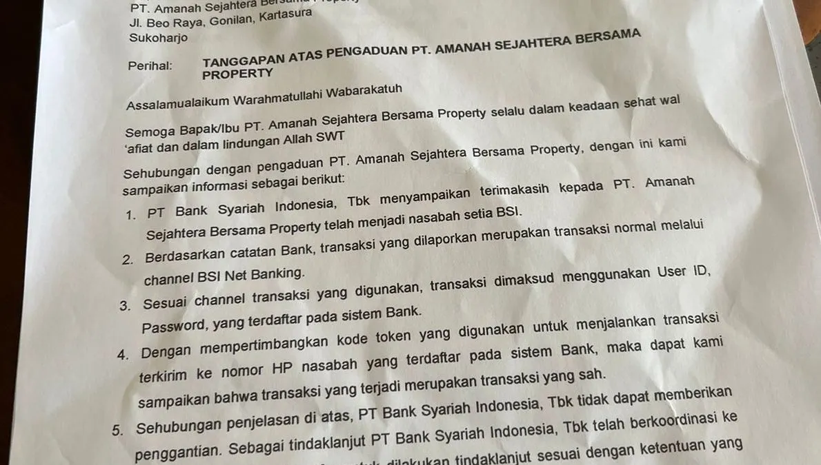 Nasabah BSI Rochmat Purwanto membuat laporan kehilangan dan mengeluhkan kejadian ke @bankbsi_id cabang Solo
