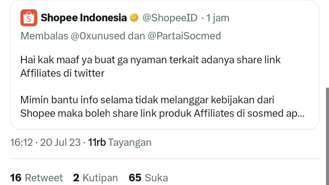 Akun @PartaiSocmed yang meminta para pengguna Twitter untuk beramai-ramai melakukan report dan block terhadap akun Twitter Shopee karena dinilai sudah mendukung spam.