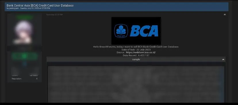 Data Kartu Kredit BCA Diduga Bocor