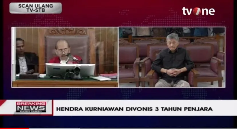 Hendra Kurniawan divonis 3 tahun penjara.(Tangkap Layar YouTube tvOneNews)