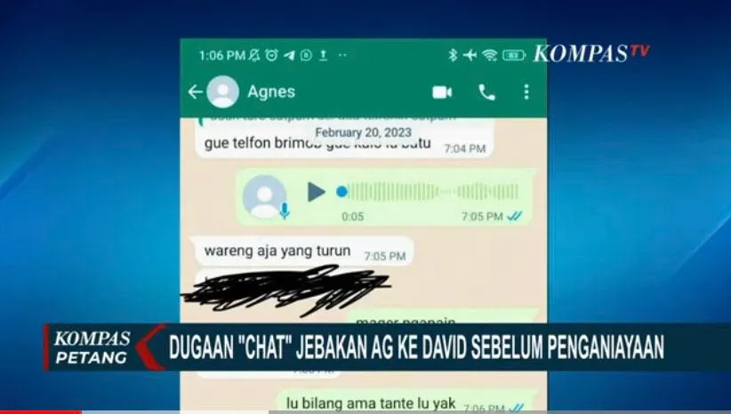 Chat WA diduga AG kepada David sebelum penganiayaan