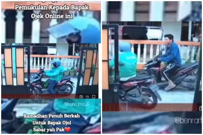 Terekam CCTV seorang ojol sepuh dianiaya laki-laki tak dikenal