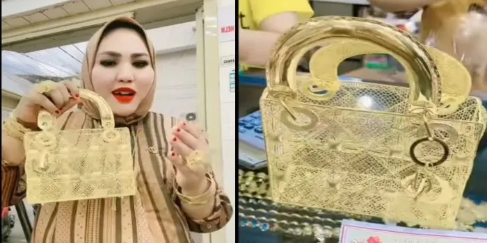 Seorang wanita Pamer Beli Tas Emas