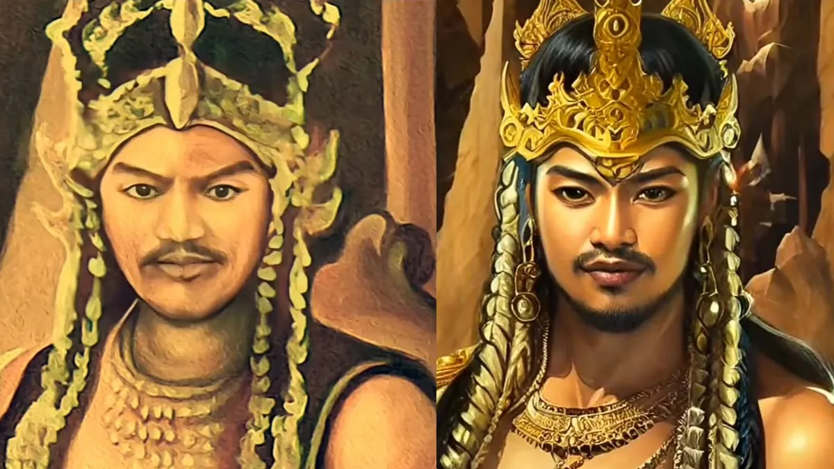 Sosok Prabu Siliwangi kiri dan setelah proses artificial intelligence (kanan) merupakan hasil dari salah satu pengguna instagram dengan akun @ainusantara.