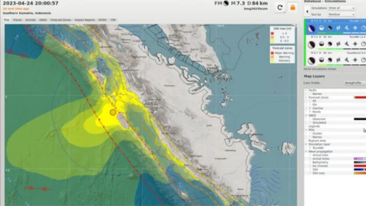 gempa dengan skala magnitudo M 7,3 guncang wilayah Sumatera Barat 25-Apr-23 03:00:57 WIB.