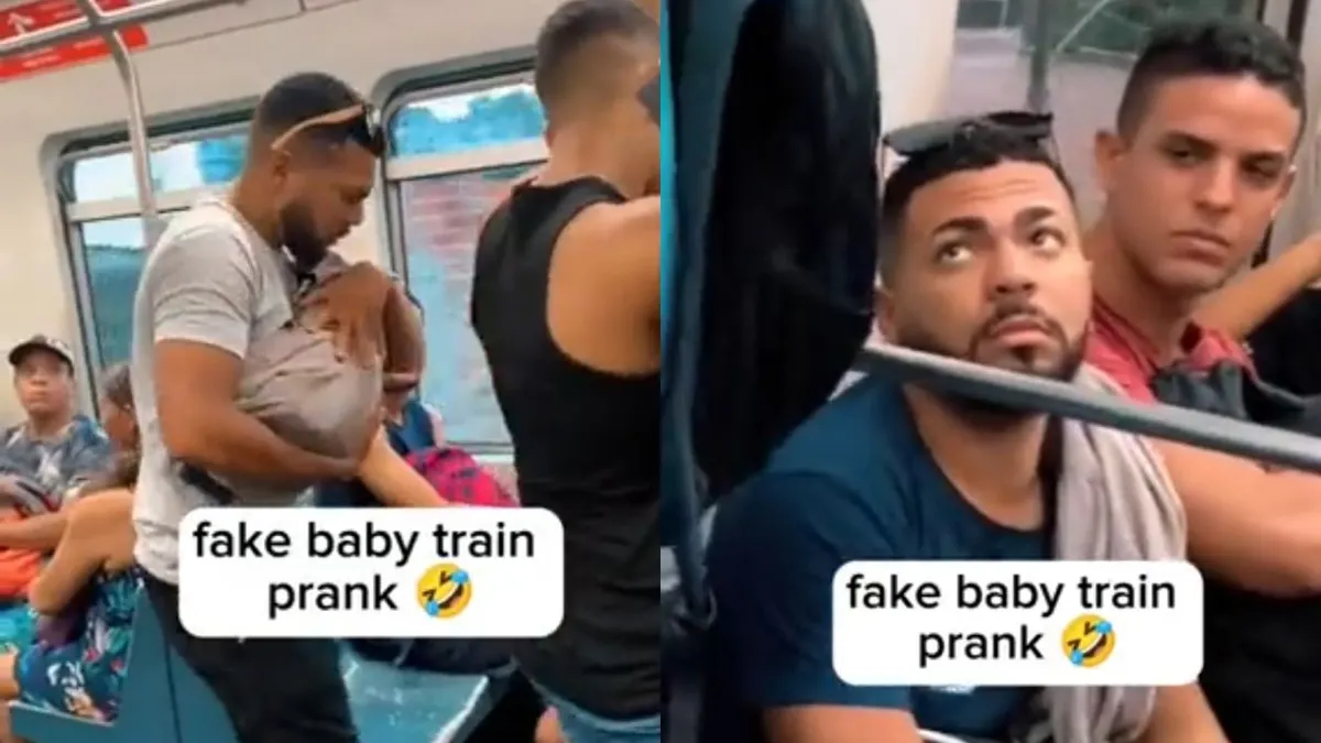 Viral Prank Abang-abang Bule Gendong Bayi di Kereta, Pasang Wajah Ngeselin, Eh Taunya... (Twitter @humorinaja)