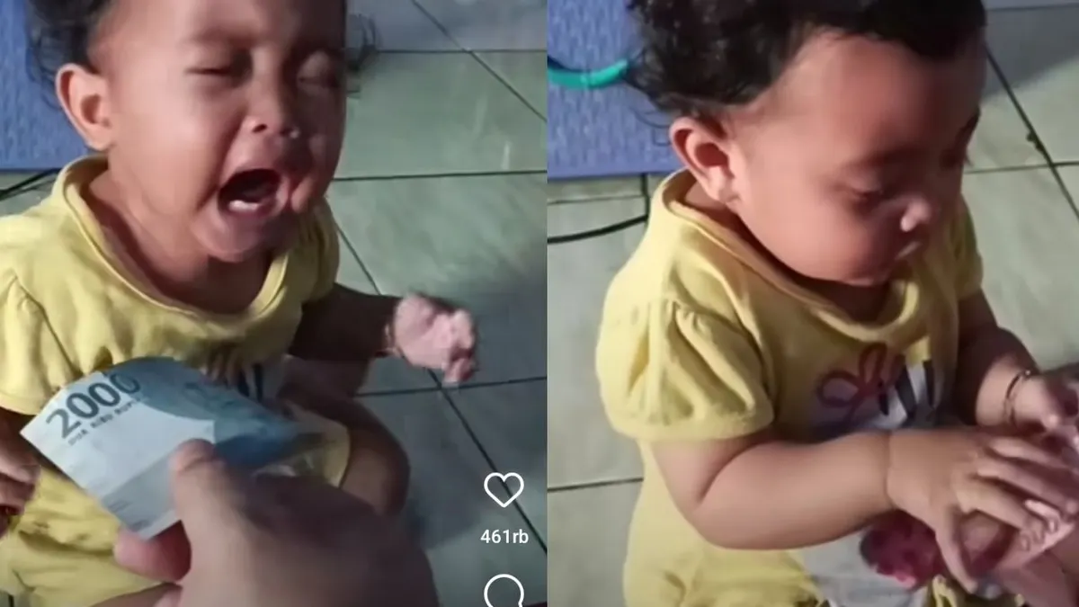 Video Viral Aksi Gemas Seorang Balita yang Berhenti Menangis Saat Diberi Uang 100 Ribu