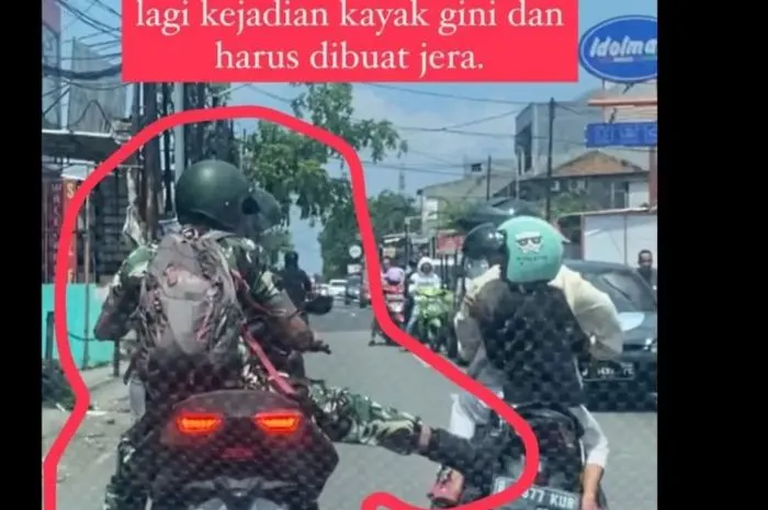 Video pria dengan mengenakan seragam TNI arogan viral karena menendang ibu yang sedang membonceng anak kecil dan kabur.