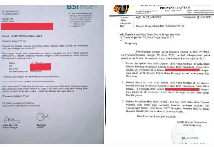 Sang korban dari hilangnya jaminan kredit bernama Lili Arillah yang memberikan sertifikat tanah kepada pihak BSI