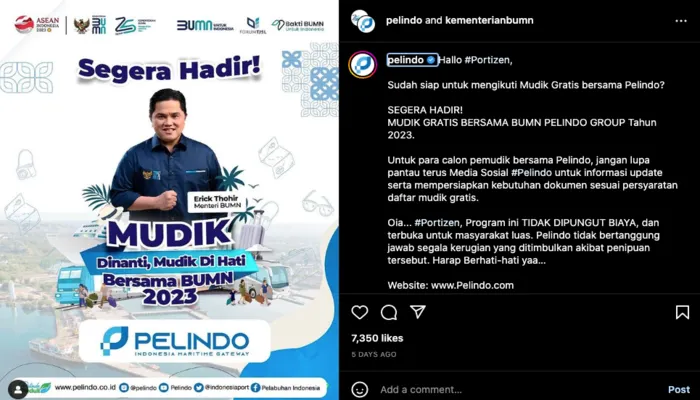 Mudik Gratis Lebaran Untuk Pulang Pergi dari Pelindo