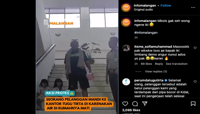 Seorang Pria Protes Air yang Mati dengan Niat Mandi di Perumda Tugu Tirta Malang