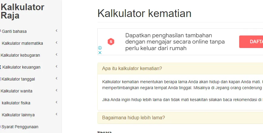 Kalkulator Kematin