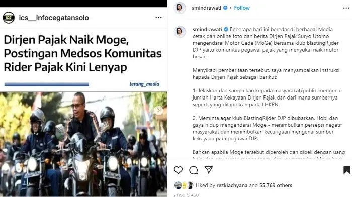 Sri Mulyani meminta untuk klub Moge Blasting Rijder untuk dibubarkan