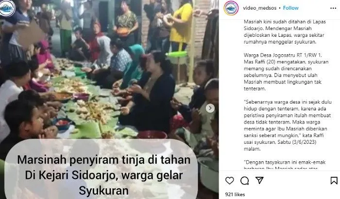 Marsiah, pelaku siram tinja dipenjara, warga gelar syukuran