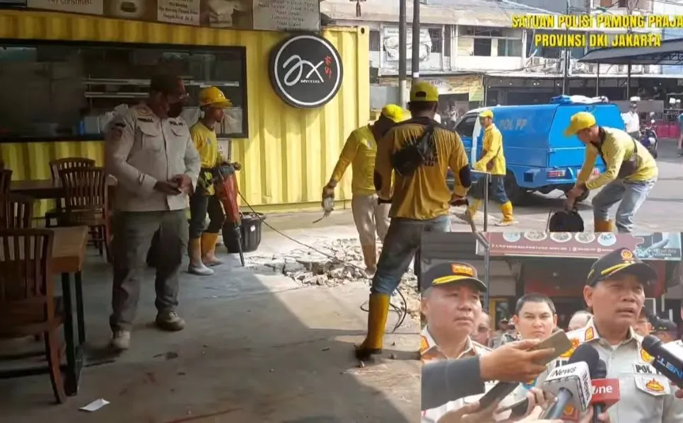 Sejumlah bangunan di Ruko Pluit, Jakarta Utara dibongkar petugas gabungan, Rabu (24/5/2023).