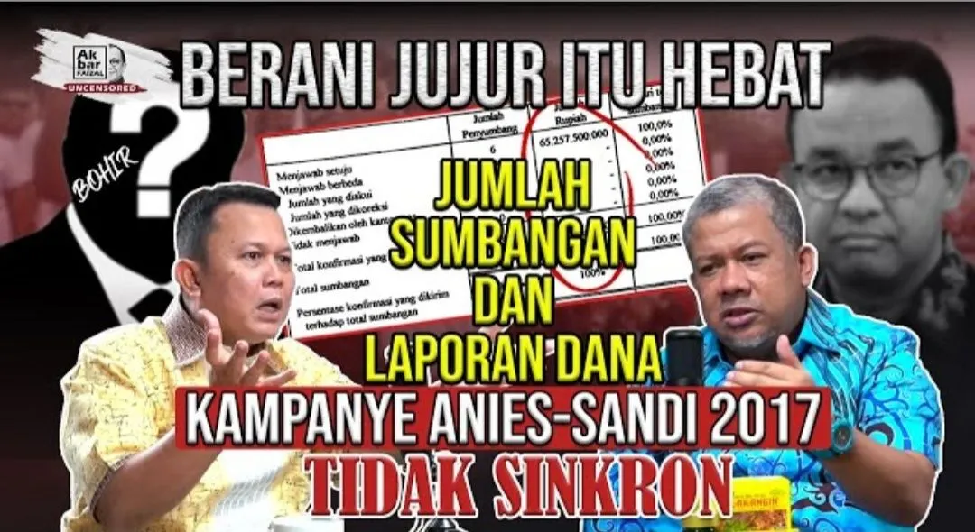 Akbar Faisal mencoba menampilkan hasil penelusurannya terkait jumlah sumbangan dan laporan dana kampanye Anies Baswedan