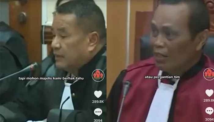 Hotman Paris dan hakim Jon Sarman Saragih di sidang kasus Teddy Minahasa