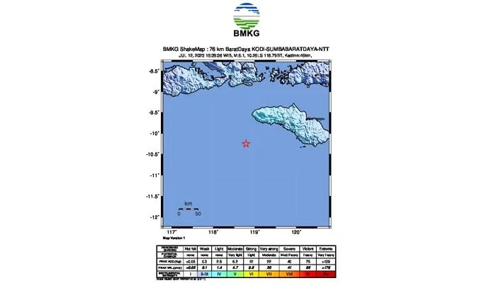 Sumba Barat Daya, NTT Diguncang Gempa Tektonik M 5,3