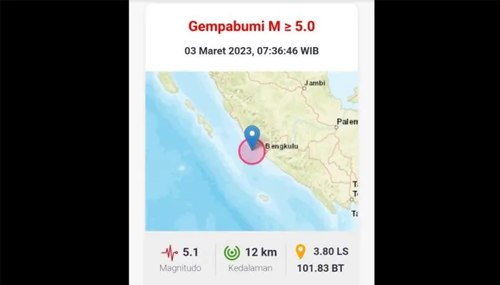 Gempa M 5,1 Guncang Bengkulu