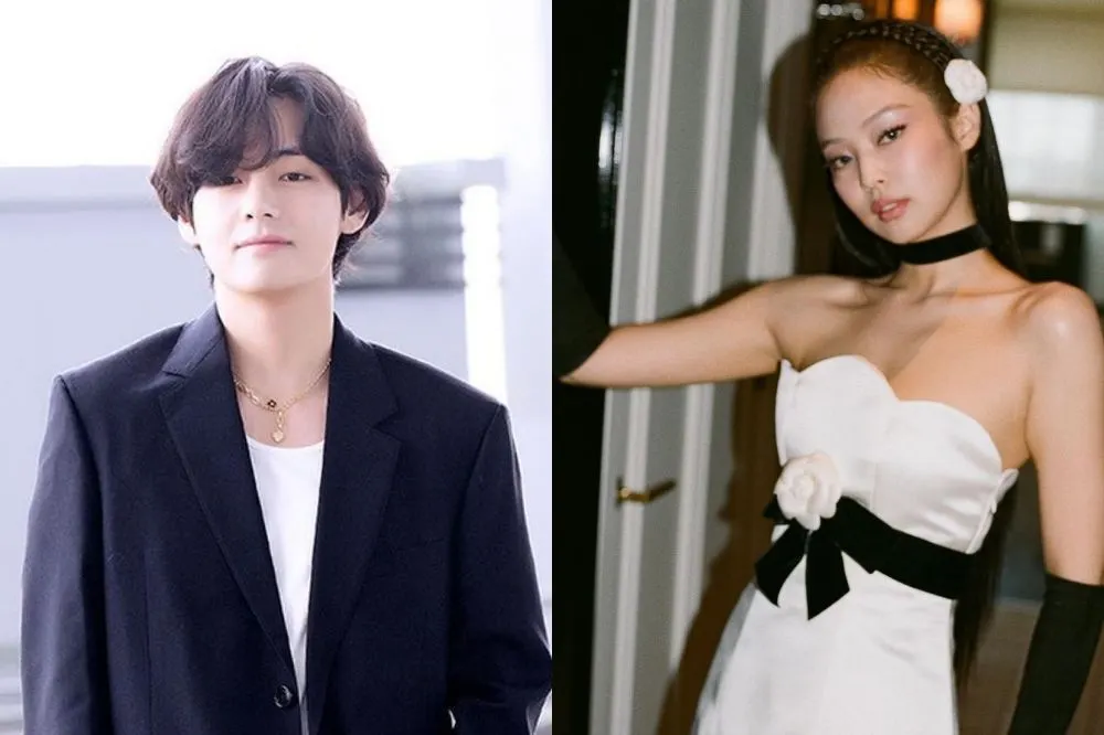 Kolase foto V BTS dan Jennie Blackpink.