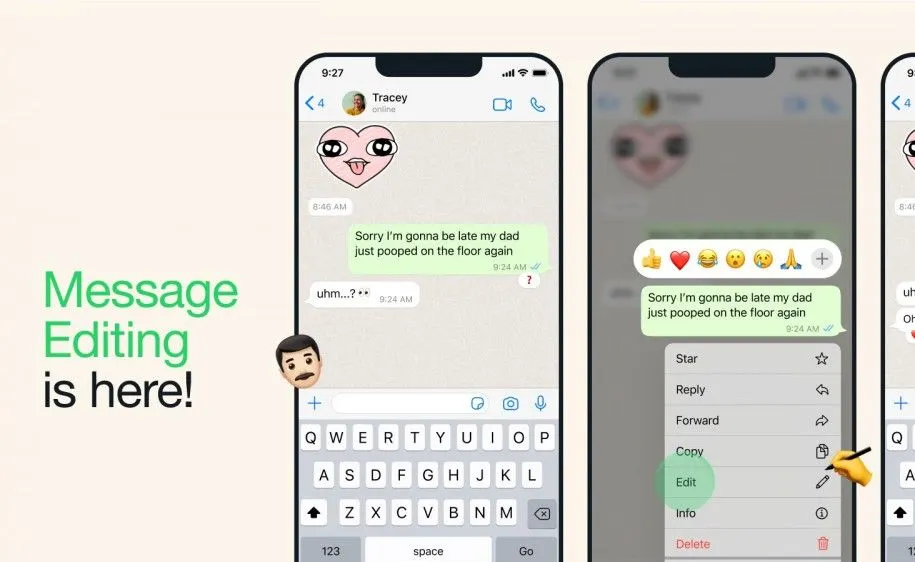 Kini fitur terbaru yang akan dirilis memungkinkan pengirim untuk menyunting (edit) pesan di WhatsApp.
