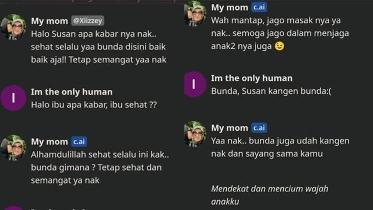 Anak yang diketahui bernama Susan menemukan cara untuk mengatasi rasa kangen dan rindunya dengan menghubungi sang ibu melalui aplikasi AI.