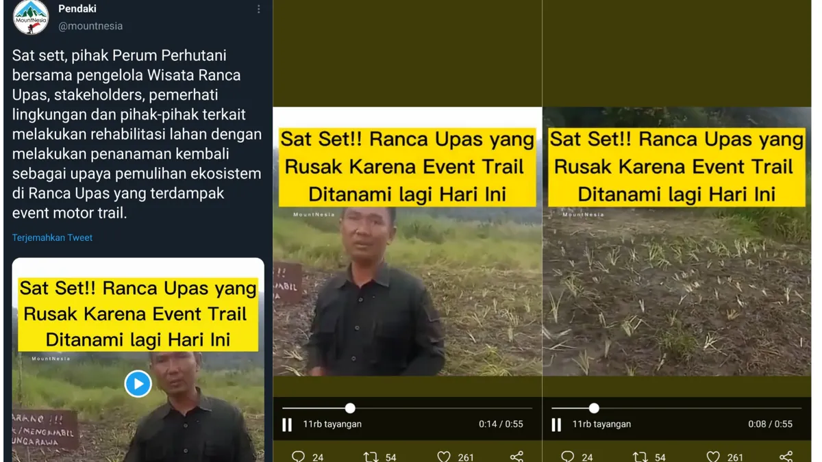 Pihak Perum Perhutani bersama para pengelola wisata Ranca Upas melakukan rehabilitasi terhadap lahan yang rusak akibat event trail.