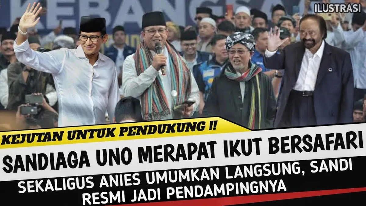 Muncul kabar bahwa Anies Baswedan menggandeng Sandiaga Uno sebagai pasangan cawapresnya dalam Pilpres 2024.