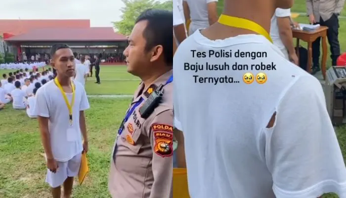 Video viral pemuda itu diketahui bernama Muhammad Iqbal (M Iqbal) yang tengah mengikuti tes seleksi Polri menggunakan kaos yang sobek.