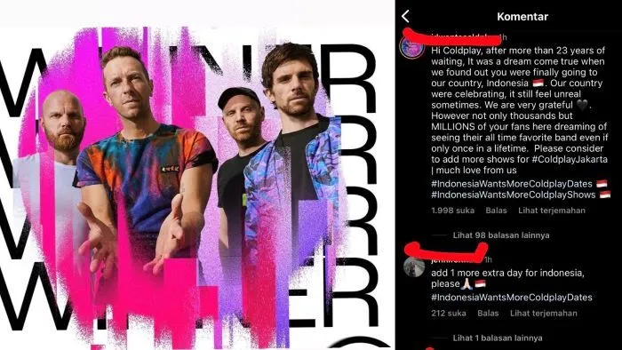Unggahan komentar dan permintaan Fans Coldplay di Indonesia agar menambah hari konser