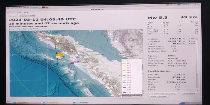 Gempa Bumi Megathrust Guncang Aceh Singkil M5.3, Sabtu (11/3/2023)