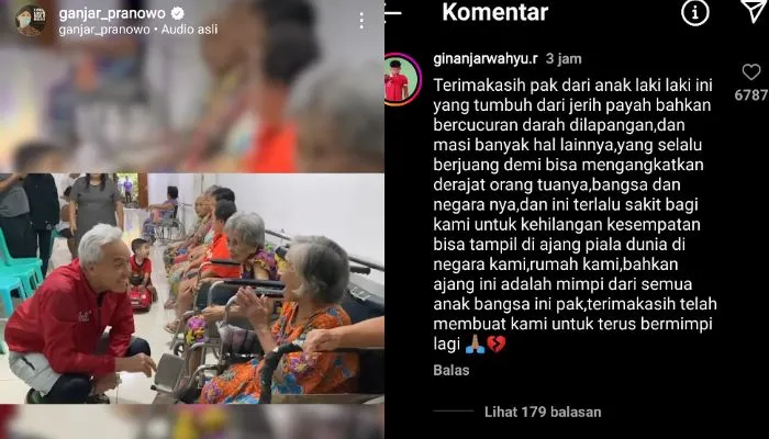 Kolase Potret ganjar Pranowo dan Komentar Hokky Caraka striker Timnas U-20 