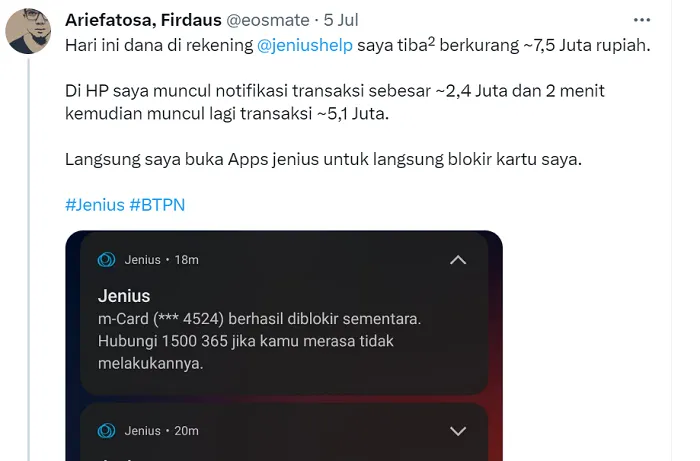Duit Nasabah Aplikasi Pembayaran Jenius Lenyap, Apakah Sudah Tidak Aman Lagi?