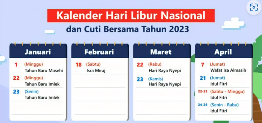 Daftar Hari Libur Nasional dan Cuti Bersama 2023