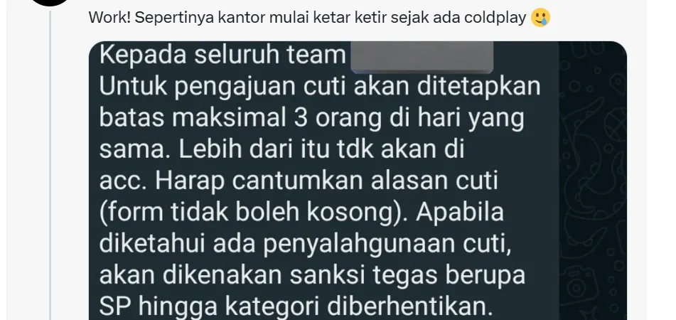 Karyawan ambil cuti saat konser Coldplay