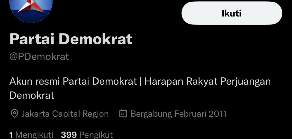 Twitter resmi partai Demokrat mengalami penurunan followers yang sangat signifikan.