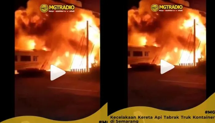 Tidak Ada Korban Jiwa, KA Brantas Jakarta-Blitar vs Truk Trailer Terbakar, 1 Orang Terluka!