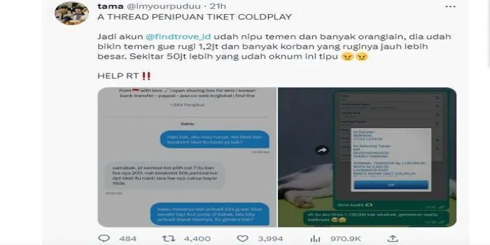 Viral Penipuan Tiket Coldplay Melalui Jastip